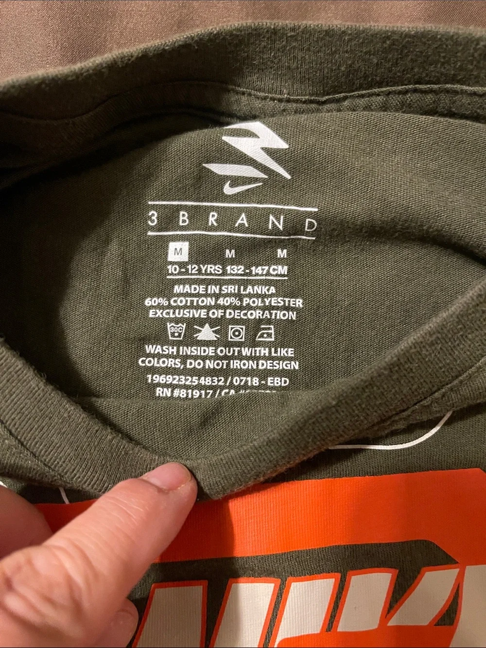 Nike boys Olive Green Tee with Orange and White Graphic